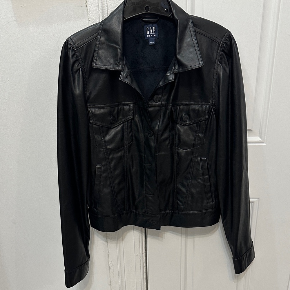 GAP Women's Black Faux Leather Jacket.